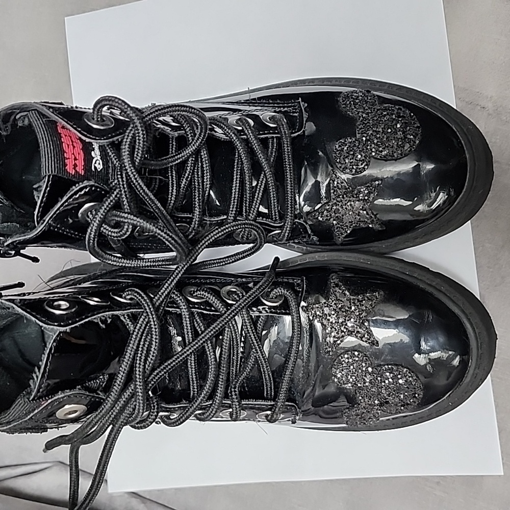 Zara Minnie Mouse Combat boot Black Patent Size 35